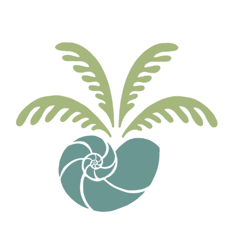 Seabrook island logo featuring a stylized palm and shell design, representing the coastal community’s serene and natural environment